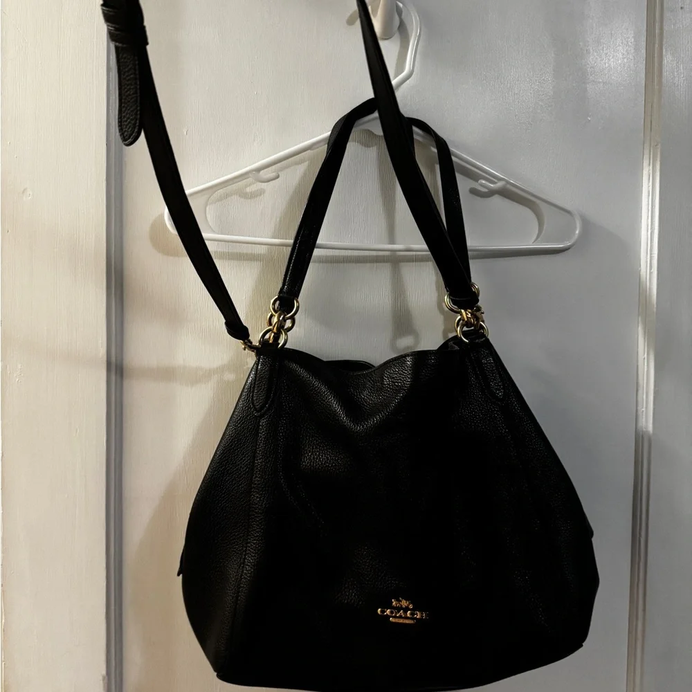 Coach Black Leather Shoulder Bag with Gold Accents - Picture 2 of 4